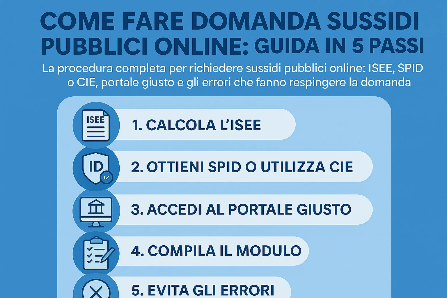 La procedura completa per richiedere sussidi pubblici online: ISEE, SPID o CIE, portale giusto e gli errori che fanno respingere la domanda.