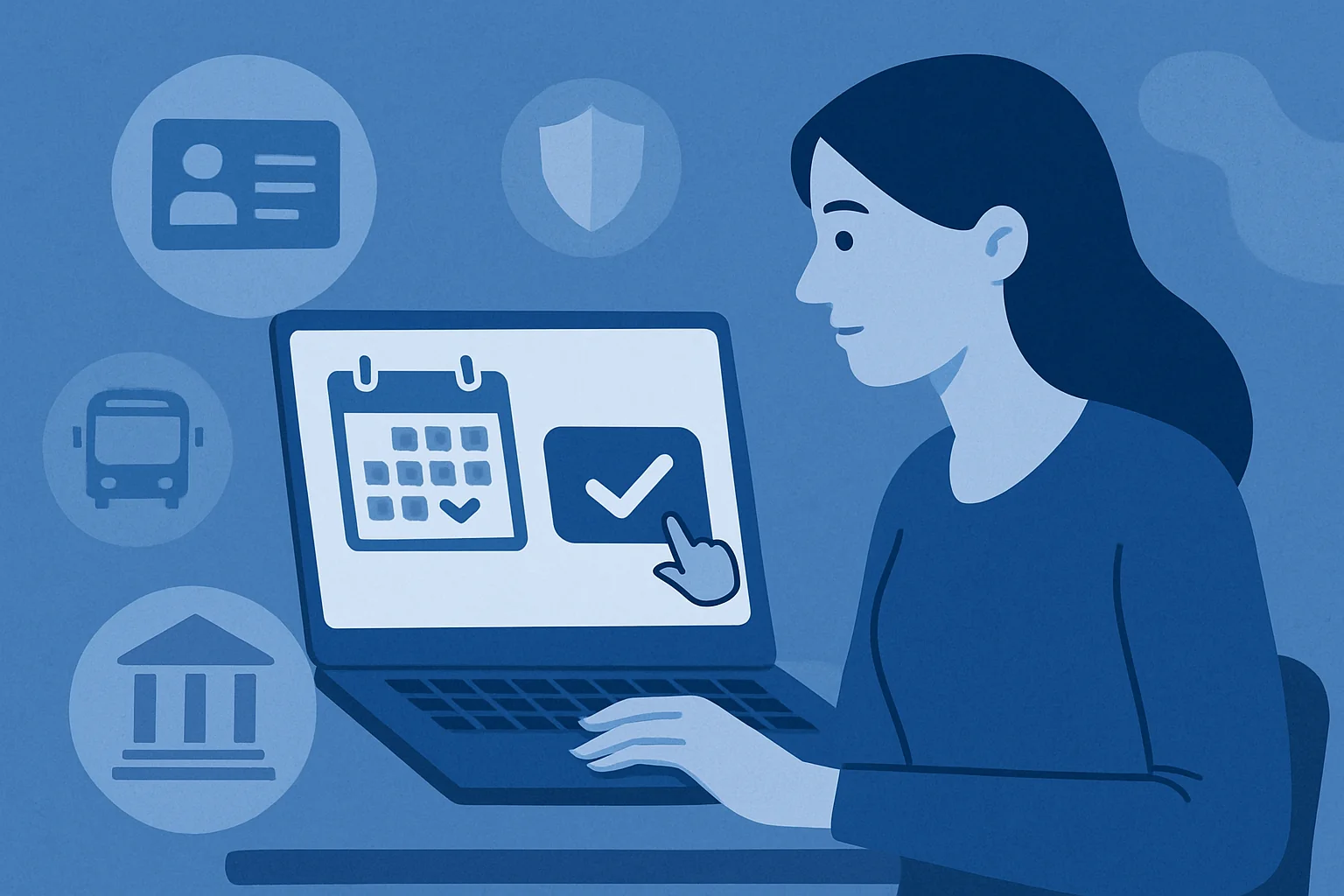 Donna che utilizza un laptop per gestire un calendario e completare attività con spunta di conferma