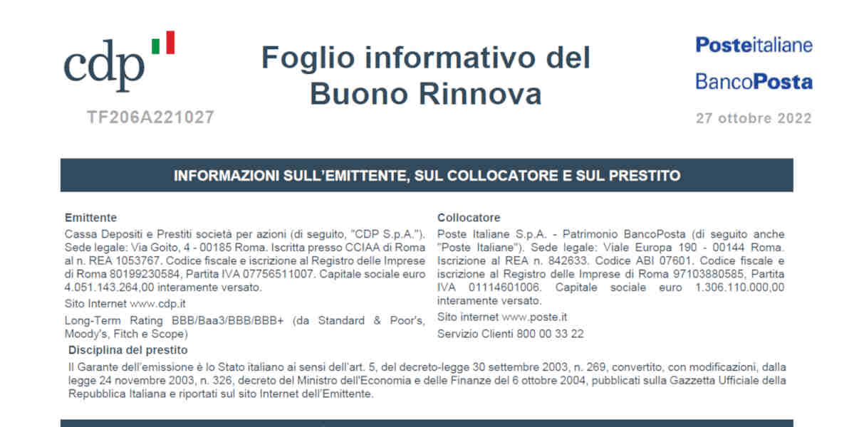 Foglio Informativo Del Buono Postale 3 Anni Plus TF103A230606